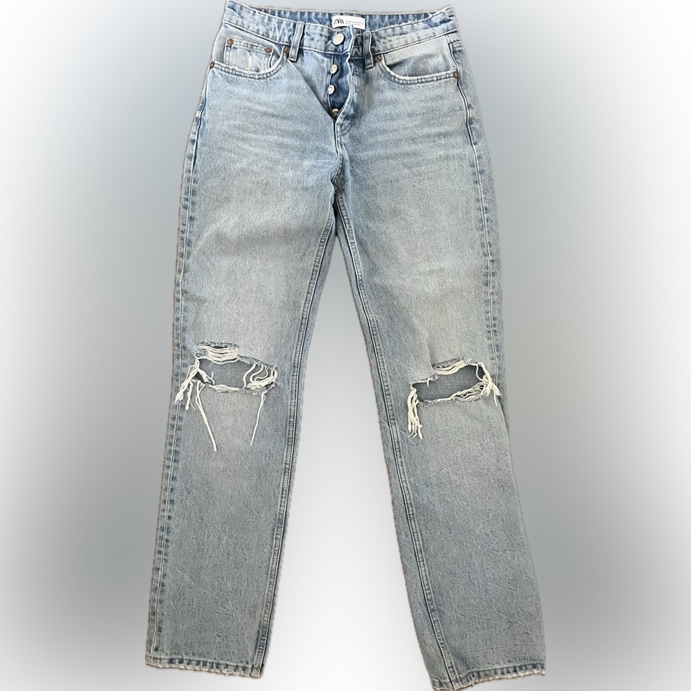 Zara Straight Leg Faded Blue Denim Jeans